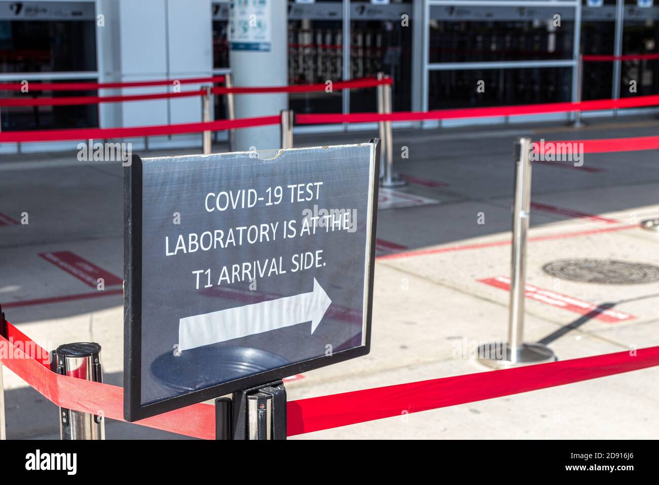 COVID19 test laboratory signpost at the airport Stock Photo Alamy