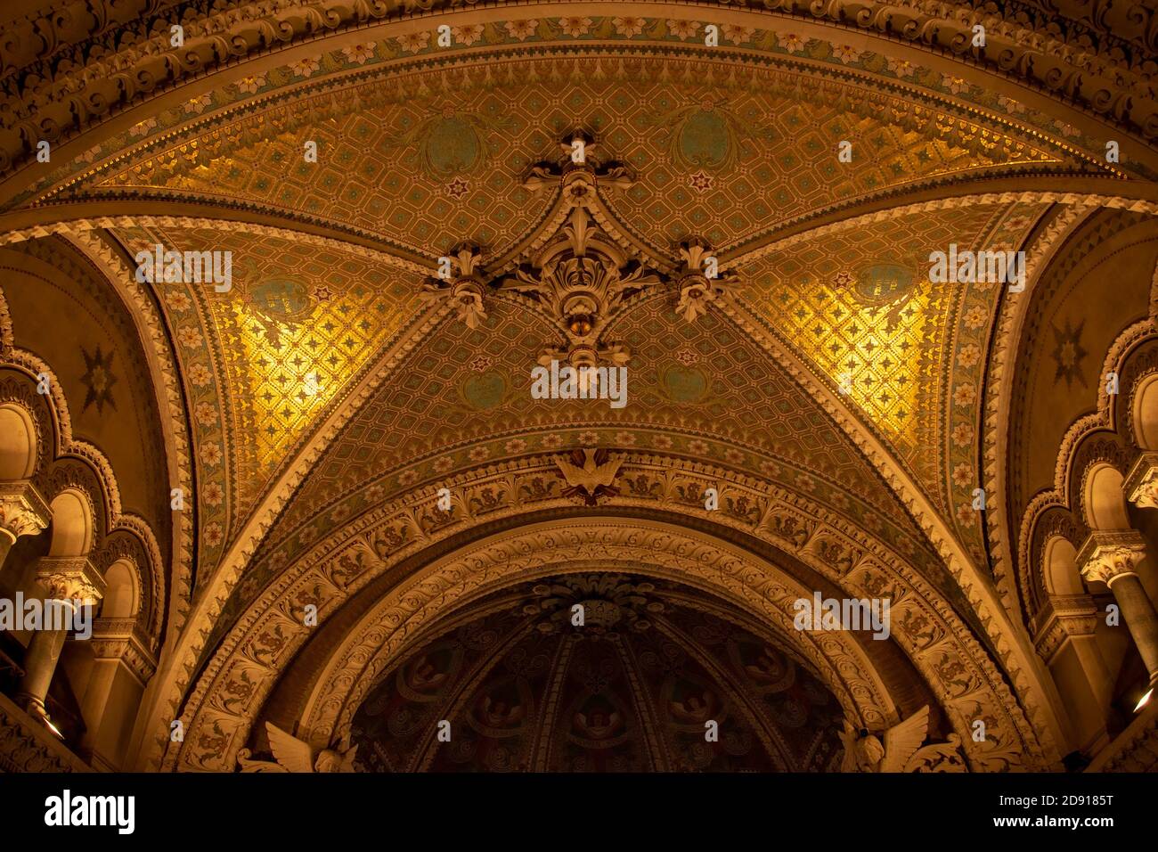 Lyon, France - August 19, 2019. Interior of the Basilica of Notre-Dame de Fourviere in Lyon, Rhone-Alpes, France. Stock Photo