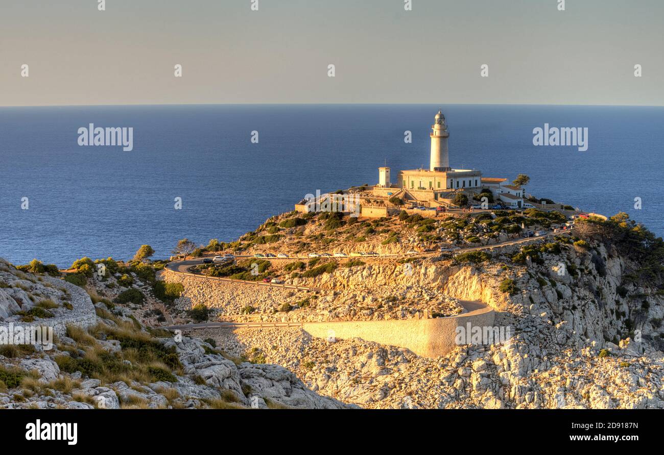 A lighthouse in north majorca at sunset Stock Photo