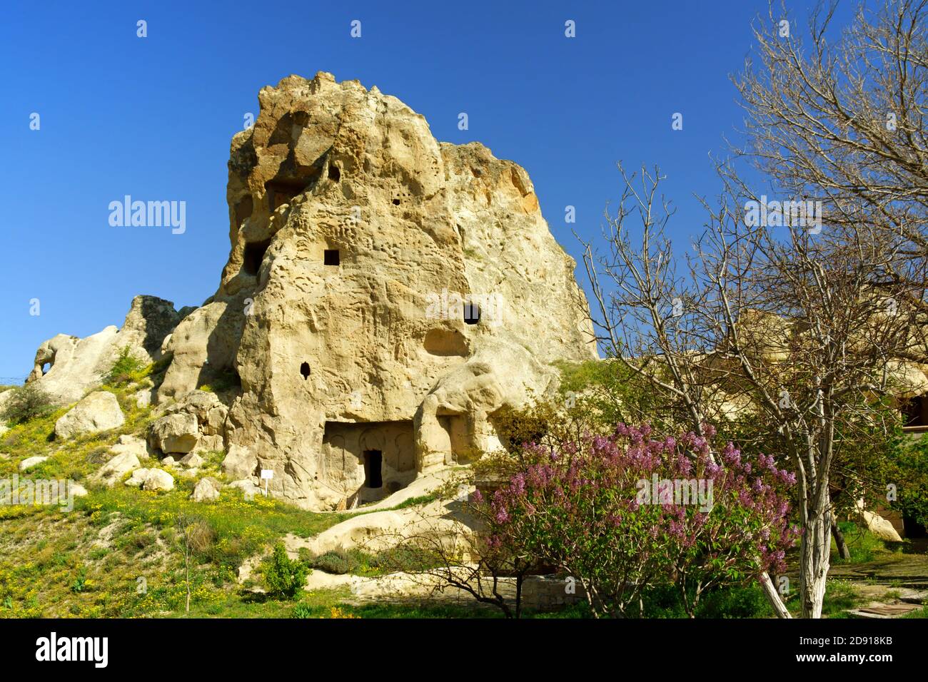 The ancient town of Goreme and its houses and churches carved in the ...