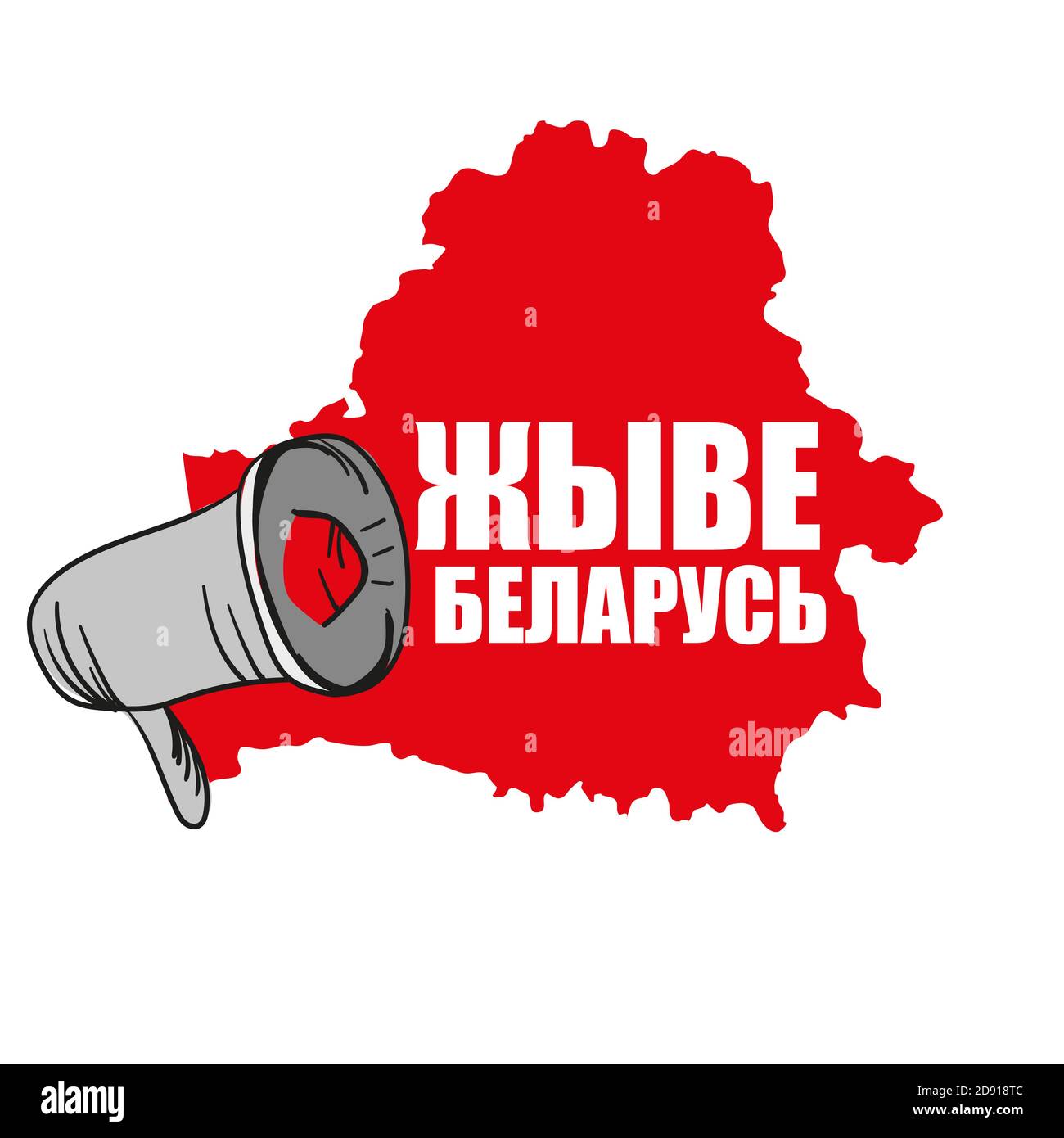 Text in Belarusian - Long live Belarus. Protests in Belarus after the 2020 presidential elections. Raised speaker shout. Vector illustration Stock Vector