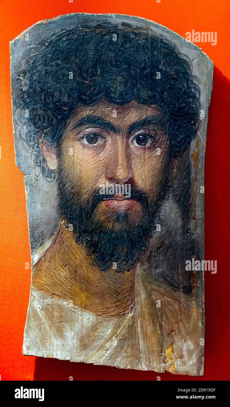 A Man with High Colouring, Mummy Painted Portrait, Metropolitan Museum of Art, Manhattan, New York City, USA, North America Stock Photo