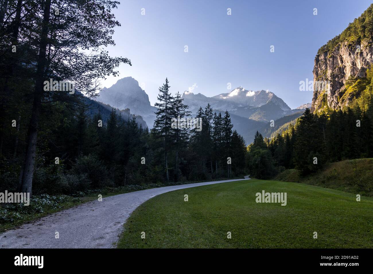 Hiking path with Spitzmauer and Großer Priel in Totes Gebirge Stock Photo