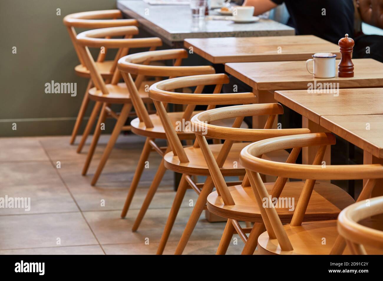 Seating. Gails Bakery Southbank, London, United Kingdom. Architect: Holland Harvey Architects , 2018. Stock Photo