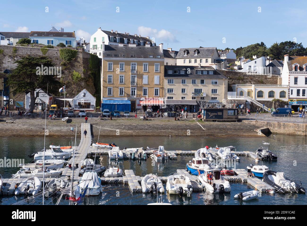 The harbour and waterfront at Le Palais, Belle Ile, Brittany, France.  View from the sea. Stock Photo