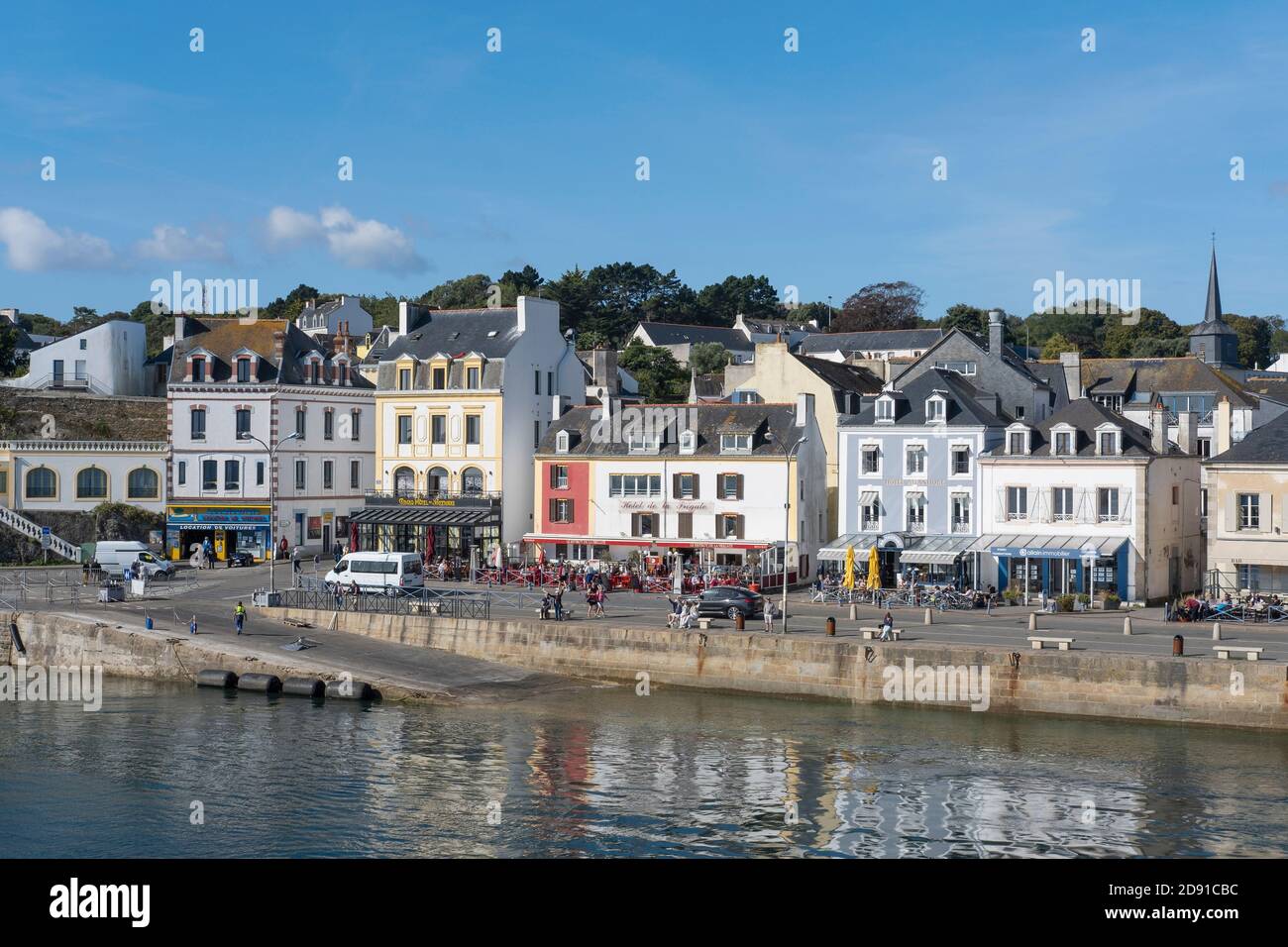 The waterfront at Le Palais, Belle Ile, Brittany, France. View from the sea Stock Photo