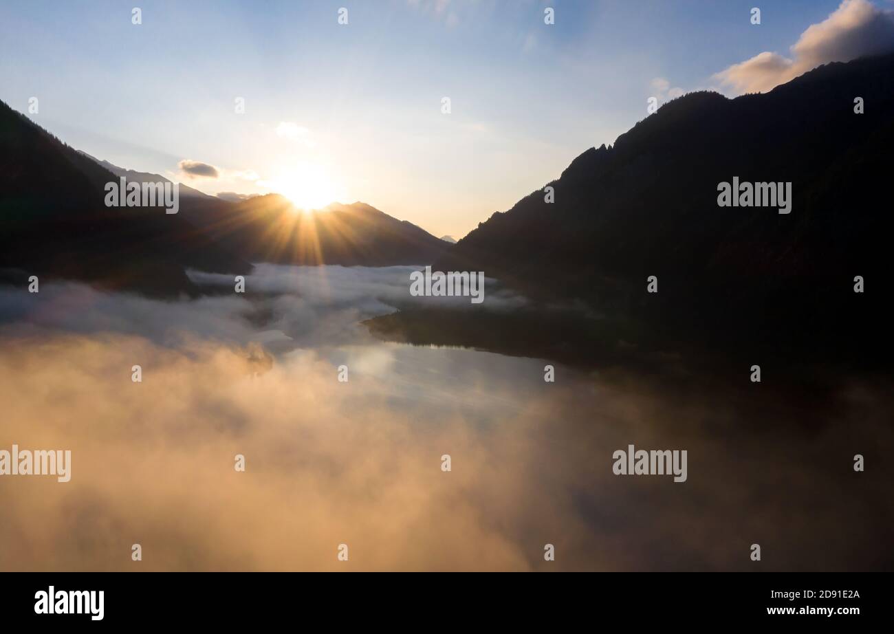 Beautiful morning light at Plansee, Tyrol Stock Photo