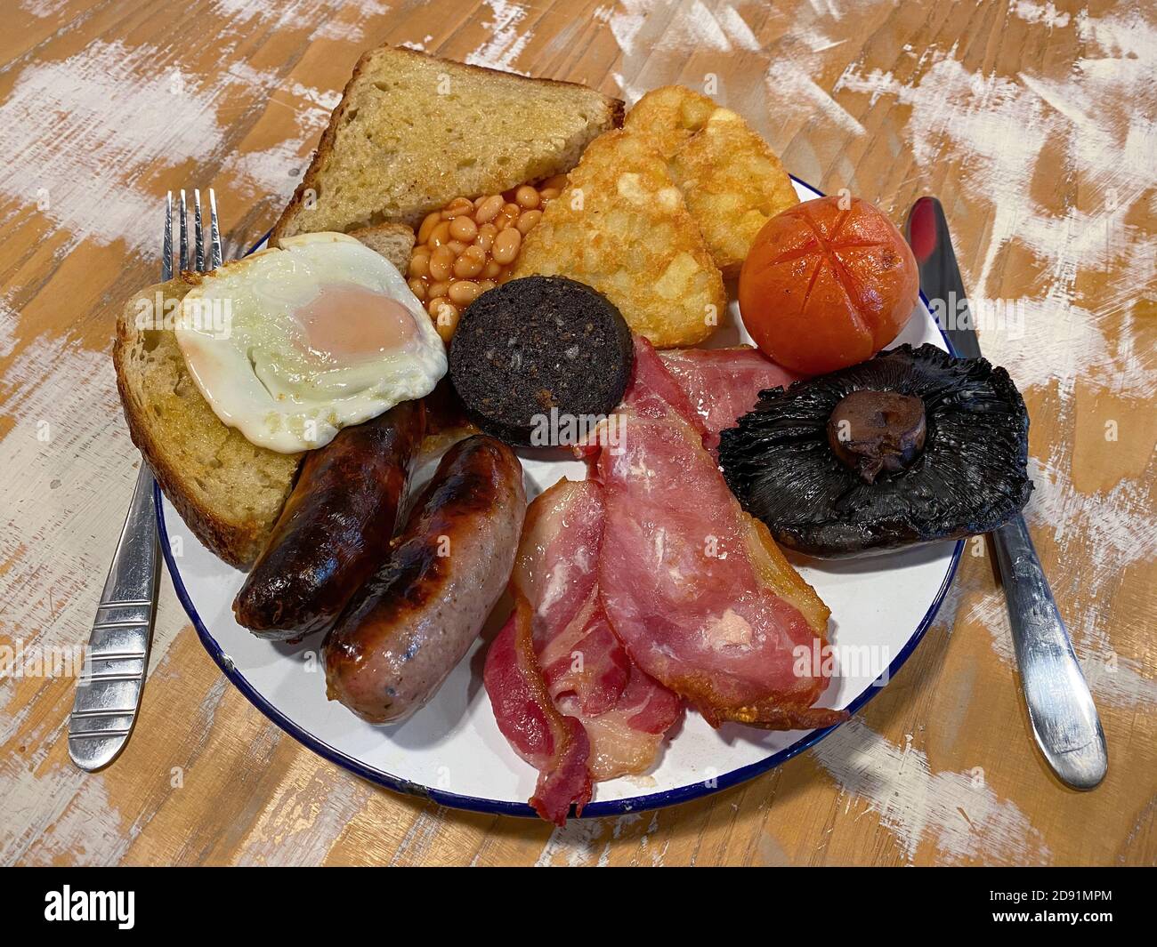 Traditional English breakfast with black pudding Stock Photo Alamy