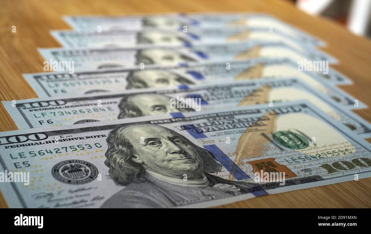 100 old dollar bills. Fan stack close up Stock Photo Alamy