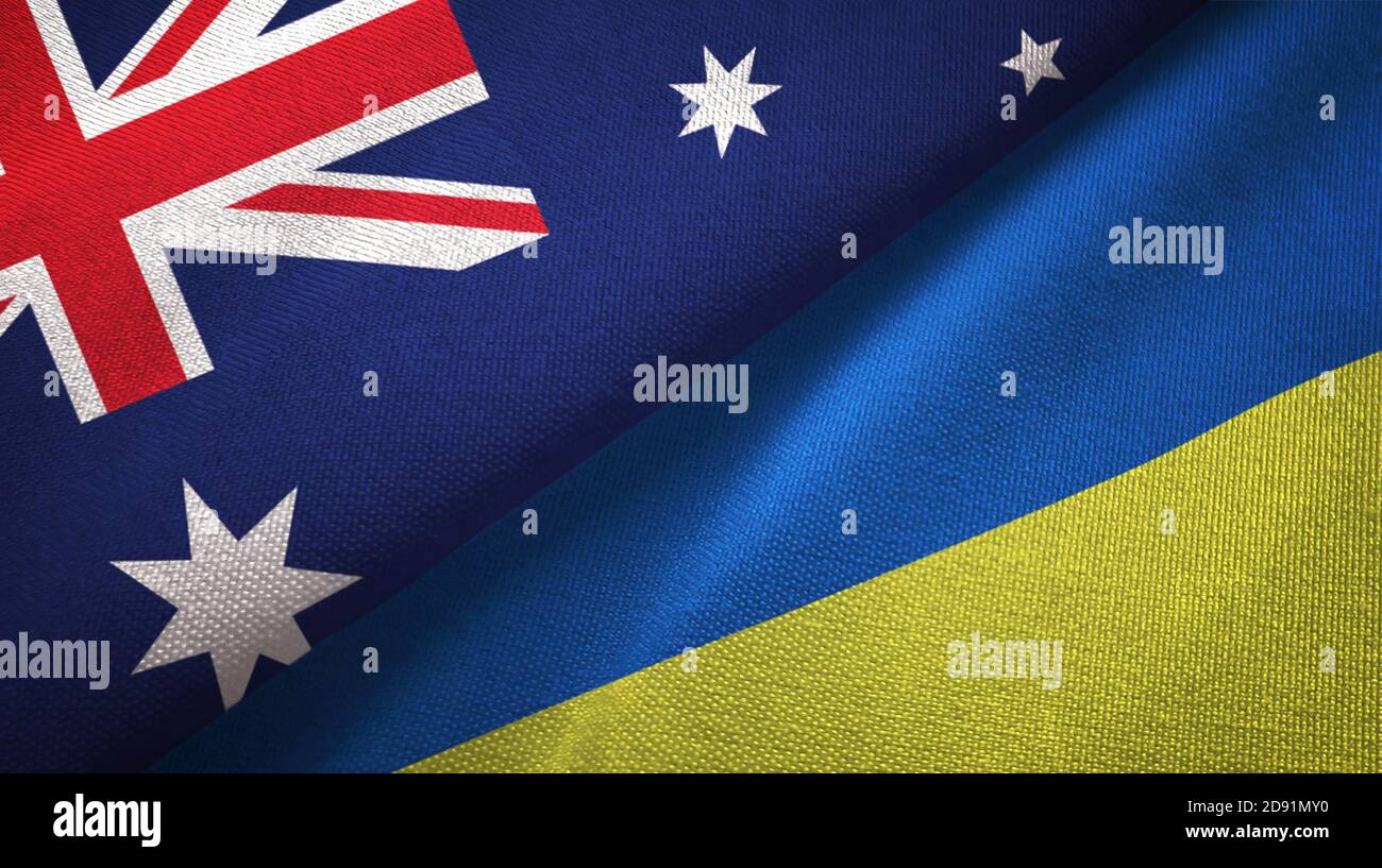 Australia and Ukraine two flags textile cloth, fabric texture Stock Photo