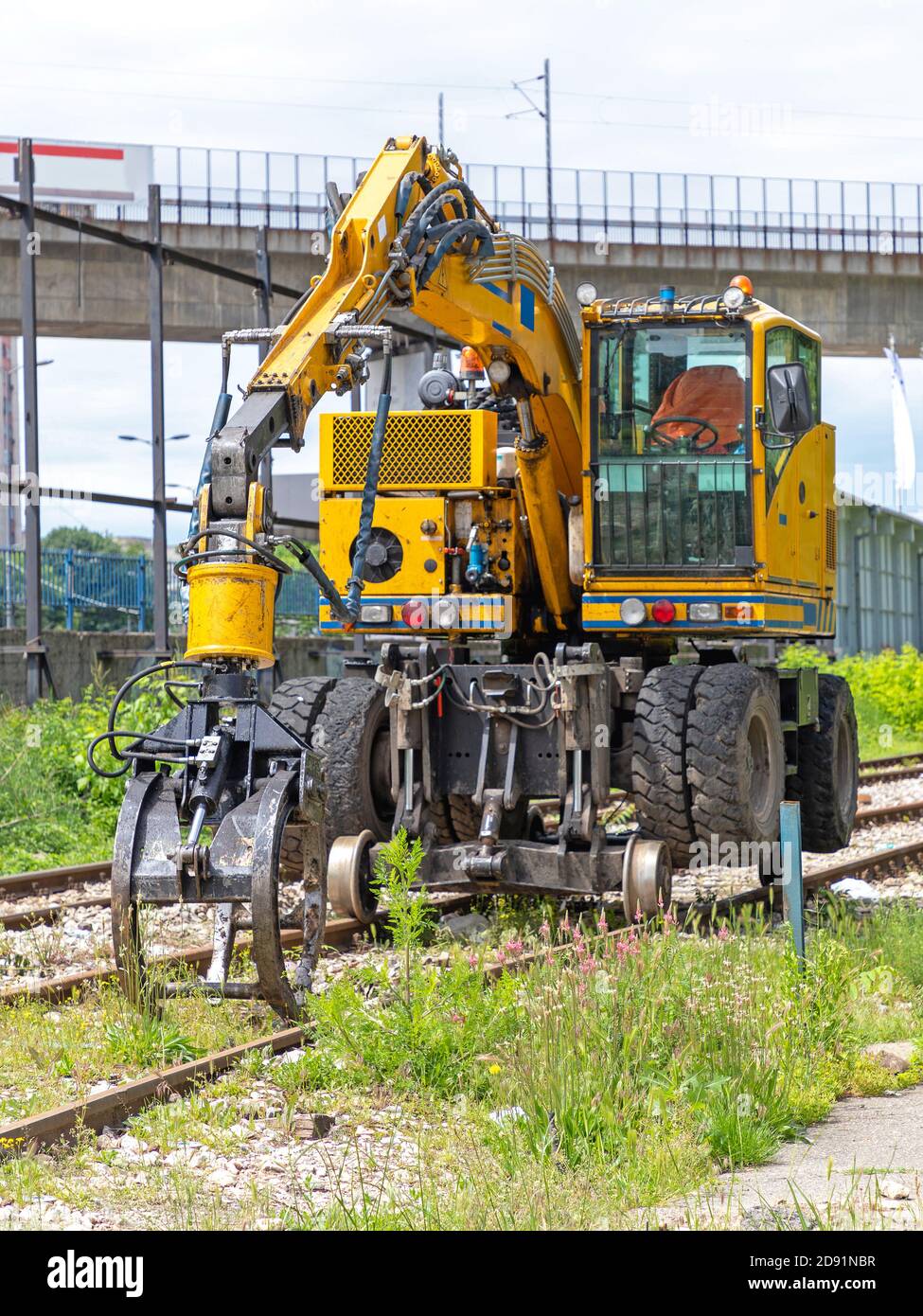 Excavator Machine at Railroad Tracks Maintenance Work Stock Photo Alamy
