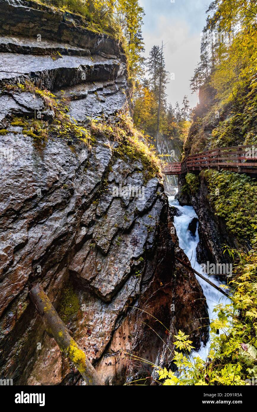 The Wimbachklamm, a steep gorge in Berchtesgadener Land, Bavaria, Germany, in autumn. Stock Photo