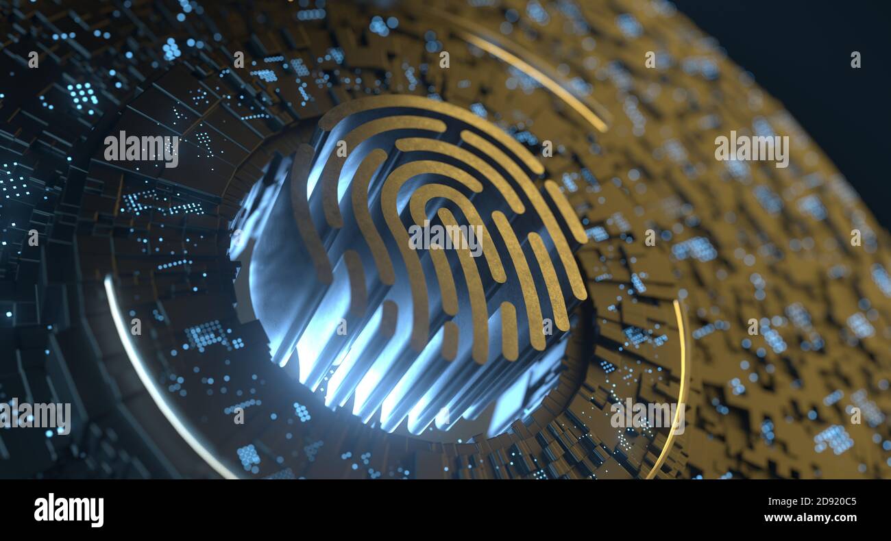 Cybersecurity Digital Finger Print Scanner Technology Stock Photo