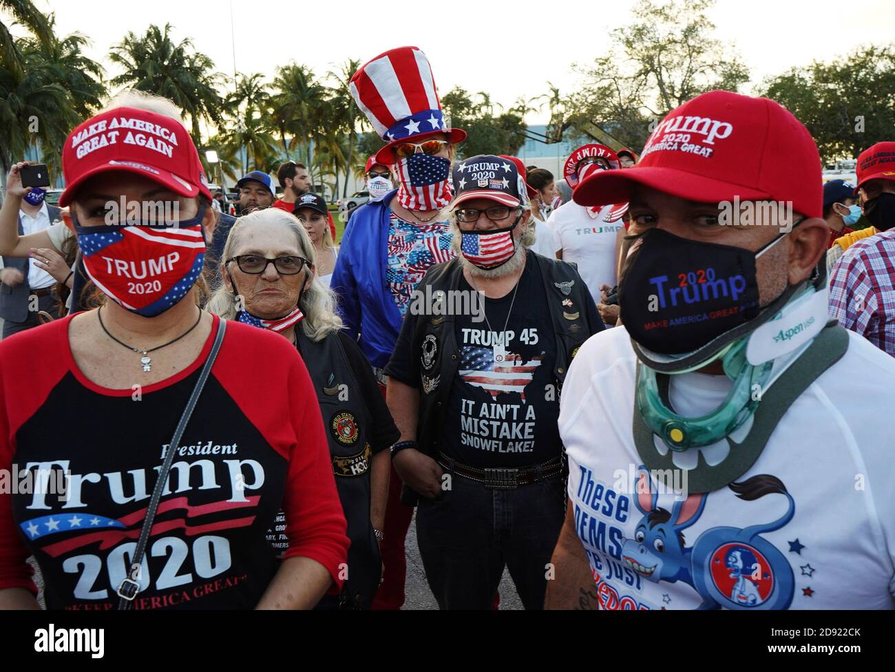 Opa Locka, United States. 01st Nov, 2020. November 1, 2020 - Opa-Locka, Florida, United States - People wait in line to hear U.S. President Donald Trump speak at a campaign rally at Miami-Opa Locka Executive Airport on November 1, 2020 in Opa-Locka, Florida. President Trump held events in five states today, as he continues his campaign against Democratic presidential nominee Joe Biden two days before the November 3 election. Credit: Paul Hennessy/Alamy Live News Stock Photo