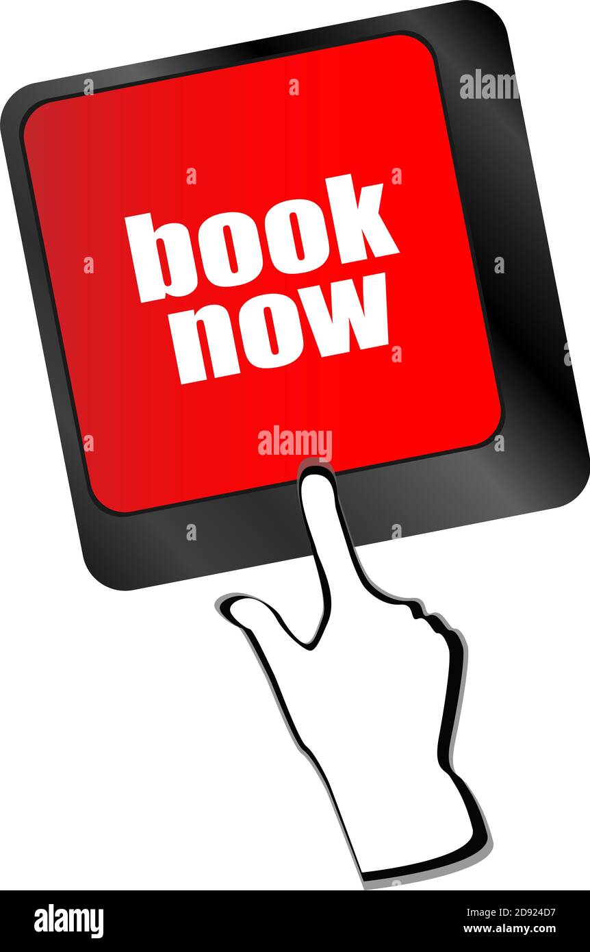 Book now button on keyboard key, web icon, web button Stock Photo