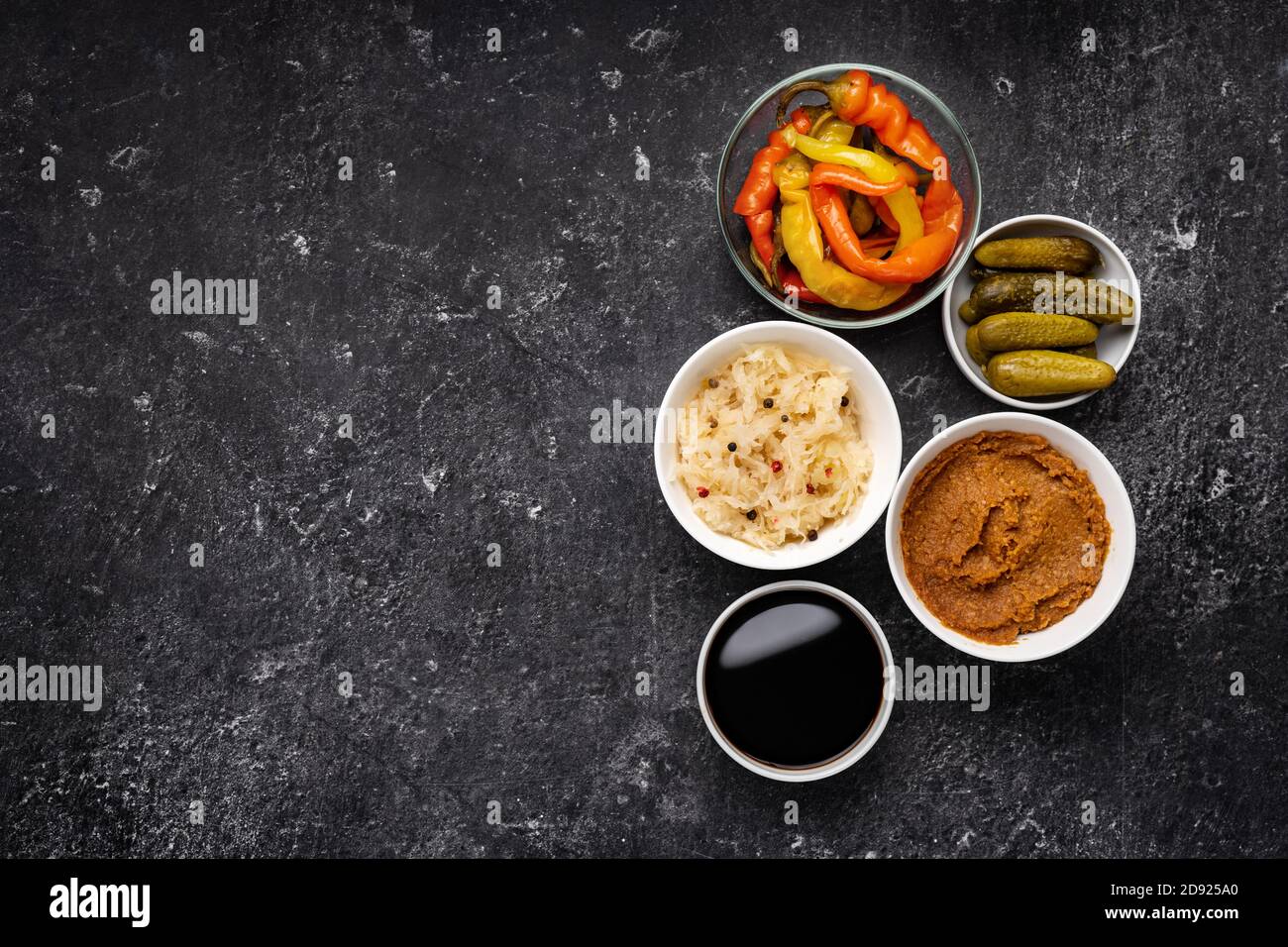 Variety of fermented foods healthy for immunity and intestine Stock Photo