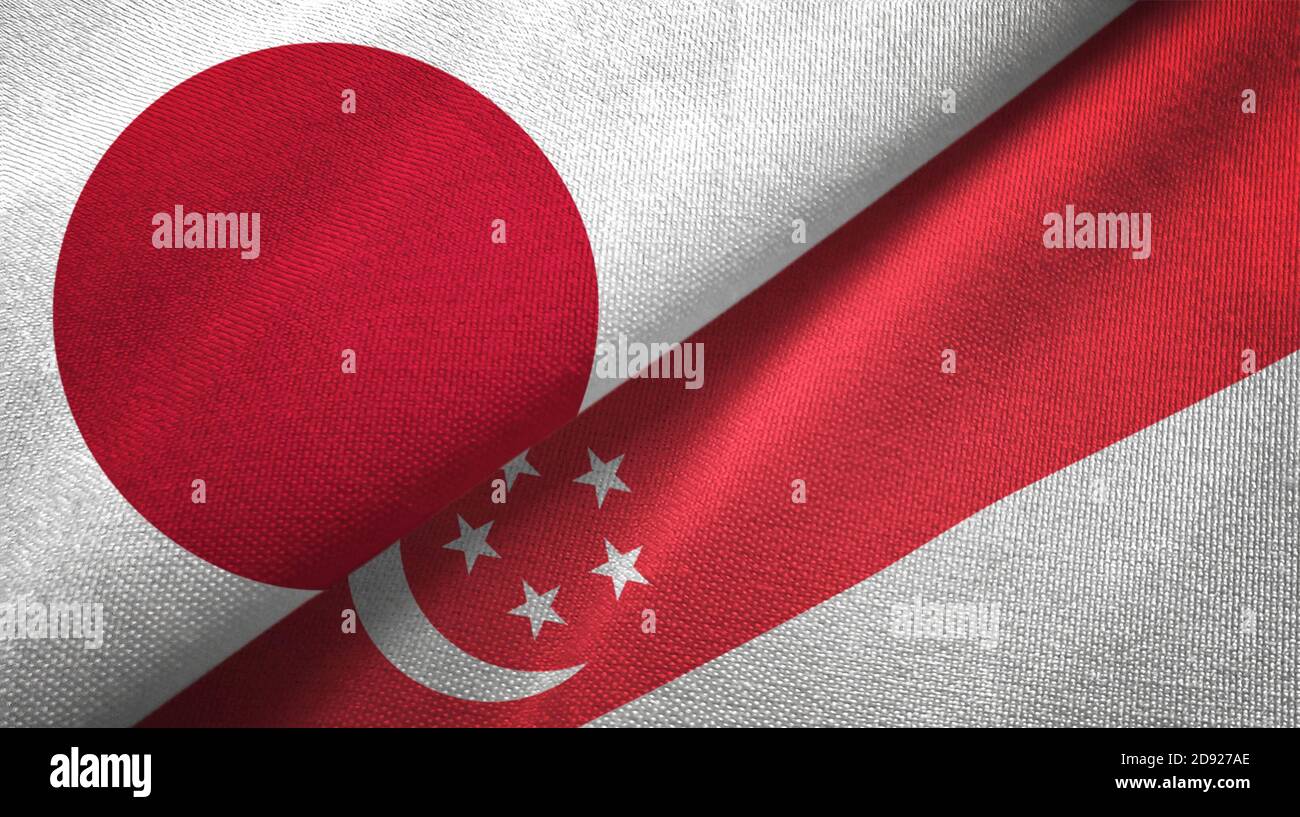 Japan and Singapore two flags textile cloth, fabric texture Stock Photo
