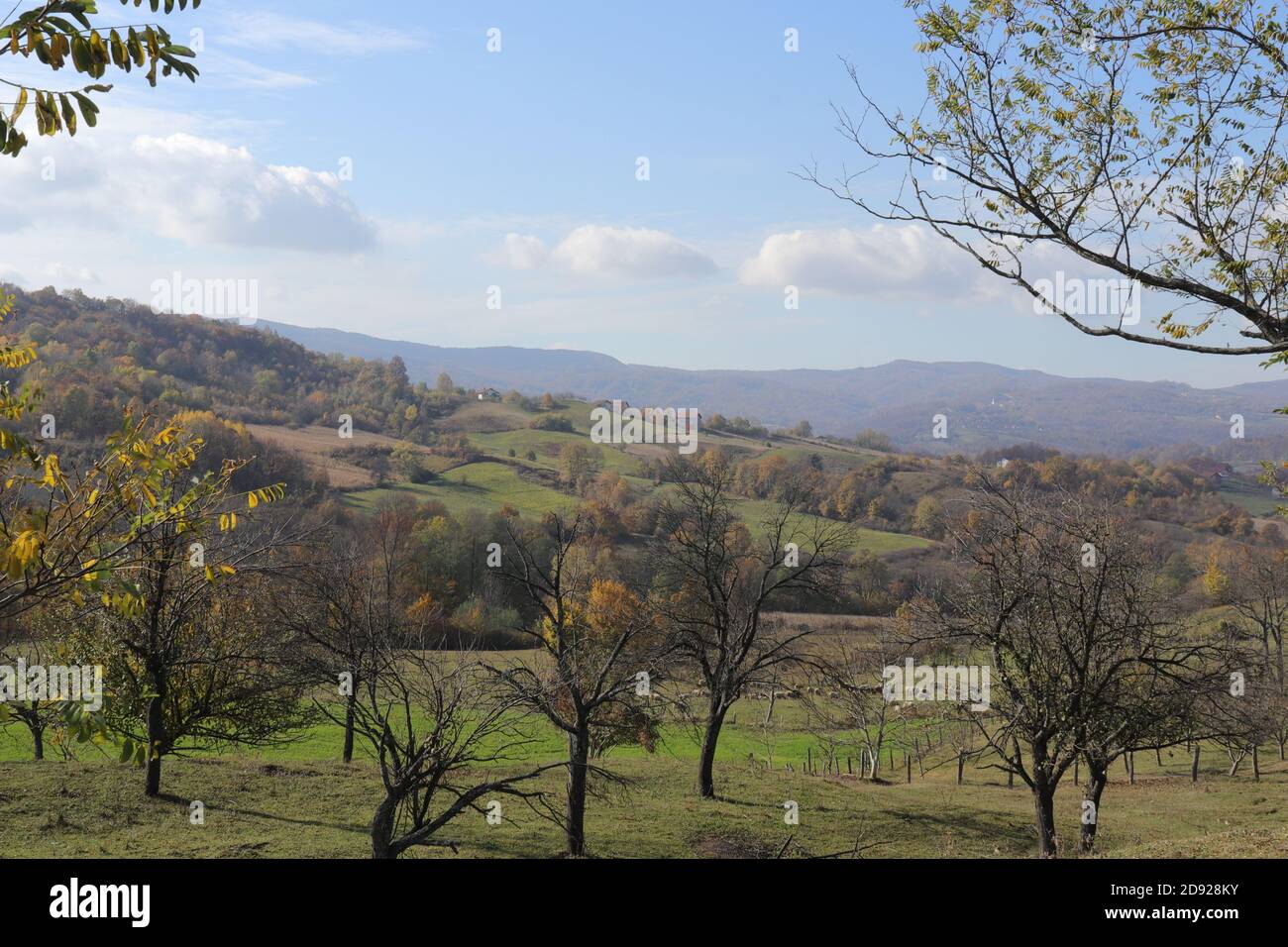 Autumn hilly landscape at mountain Majevica, Bosnia and Herzegovina Stock Photo