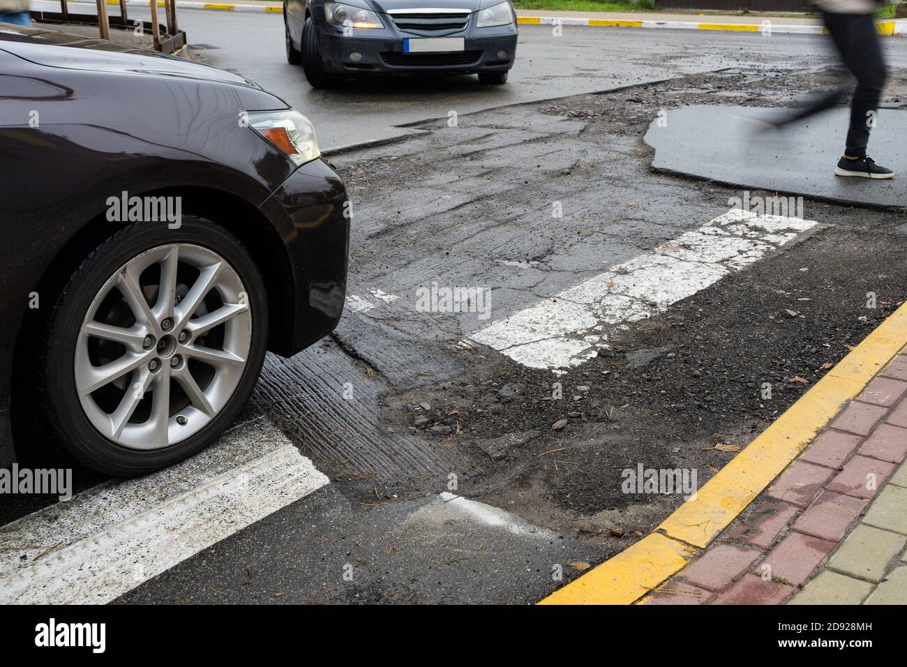 Partial repair crosswalk. Preparation for cladding of bad roads Stock