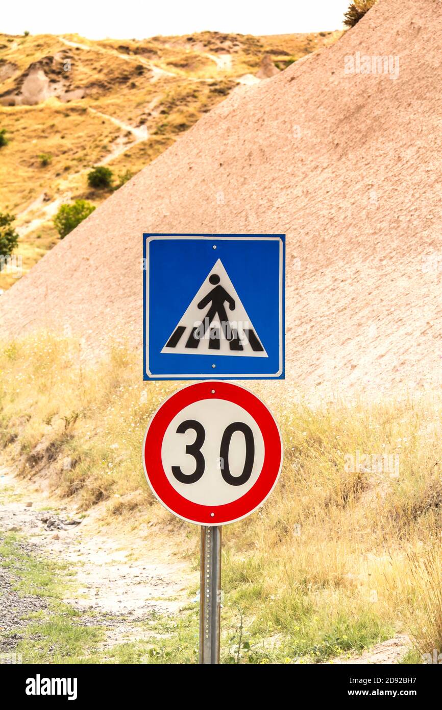 Speed limit sign in the country side. The speed limit is 30 km/h on a ...