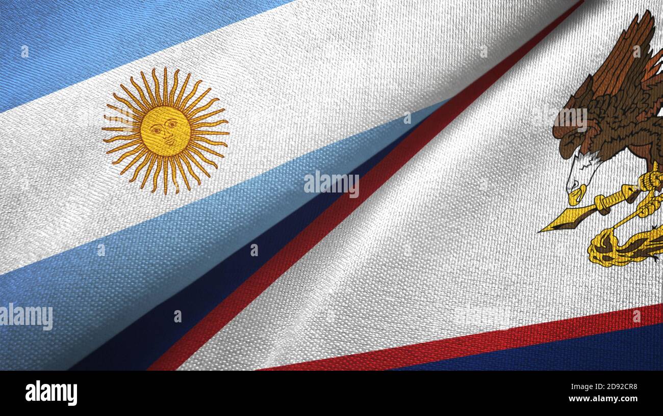 Argentina and American Samoa two flags textile cloth, fabric texture Stock Photo