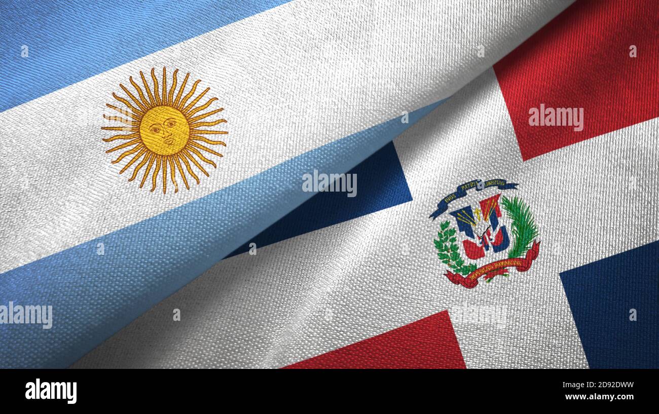 Argentina and Dominican Republic two flags textile cloth, fabric texture Stock Photo