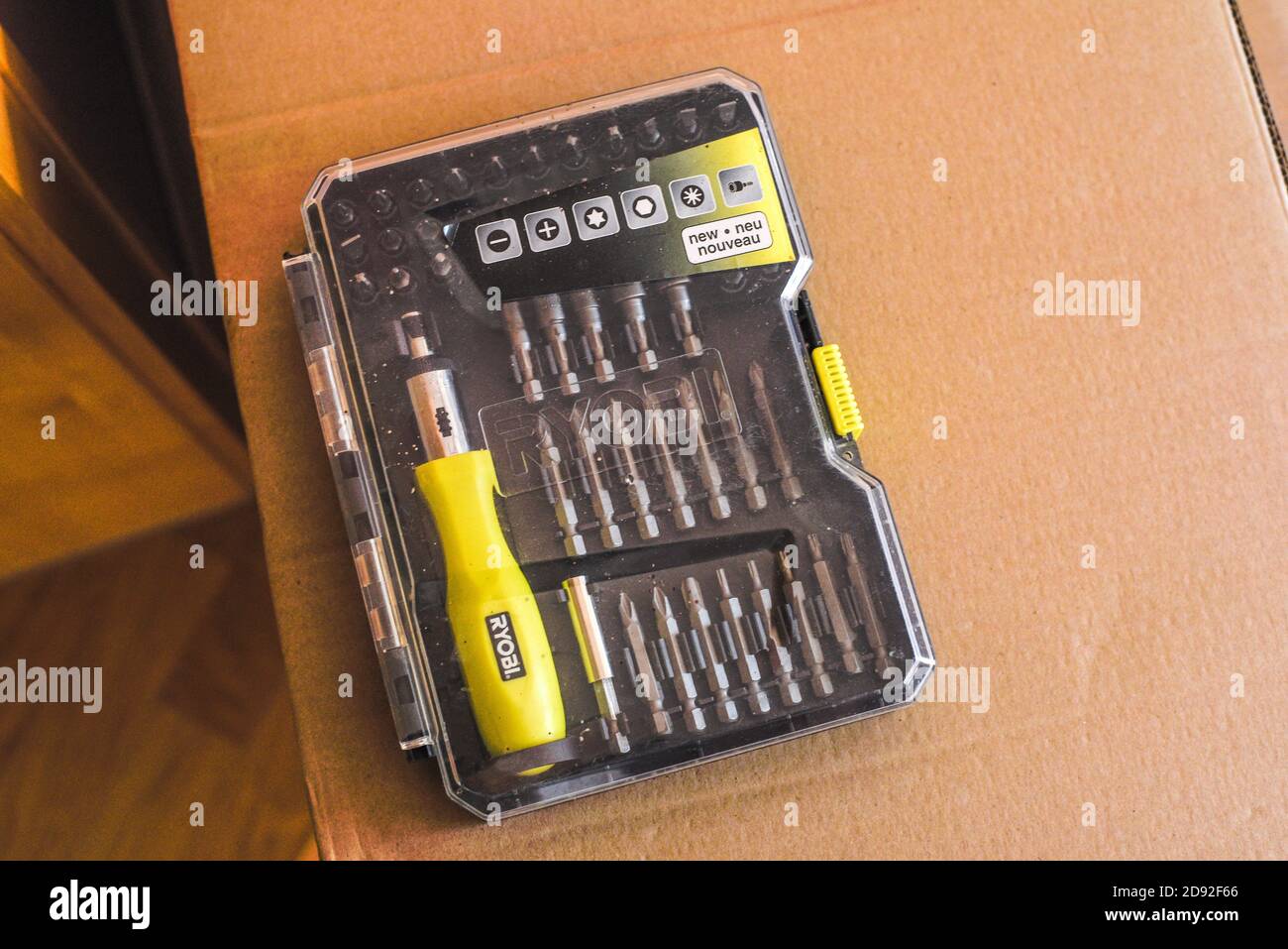 BELICA, CROATIA - Sep 06, 2020: A top view of a handyman's toolbox Stock Photo