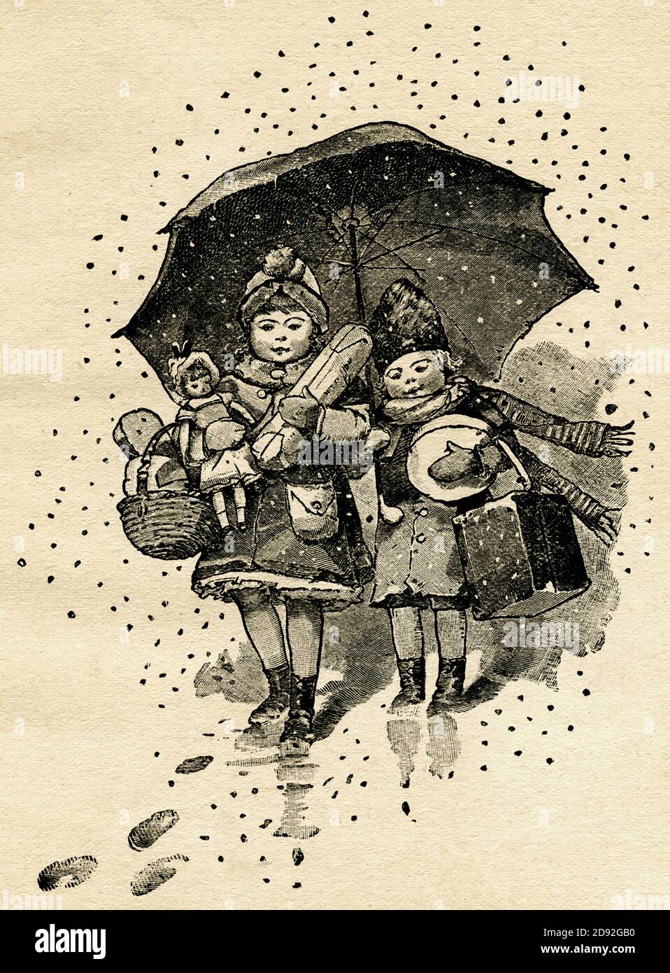 Black and white christmas illustration, vintage and old Stock Photo - Alamy