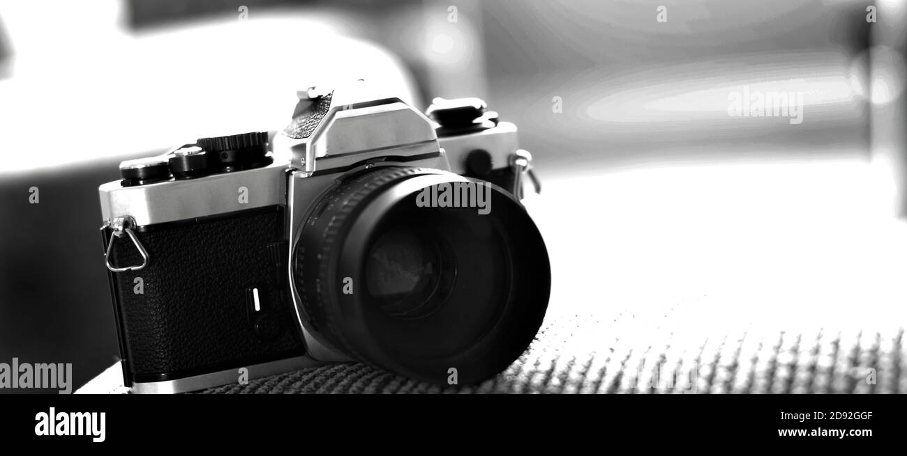 Vintage old film camera with manual focus lens Stock Photo Alamy