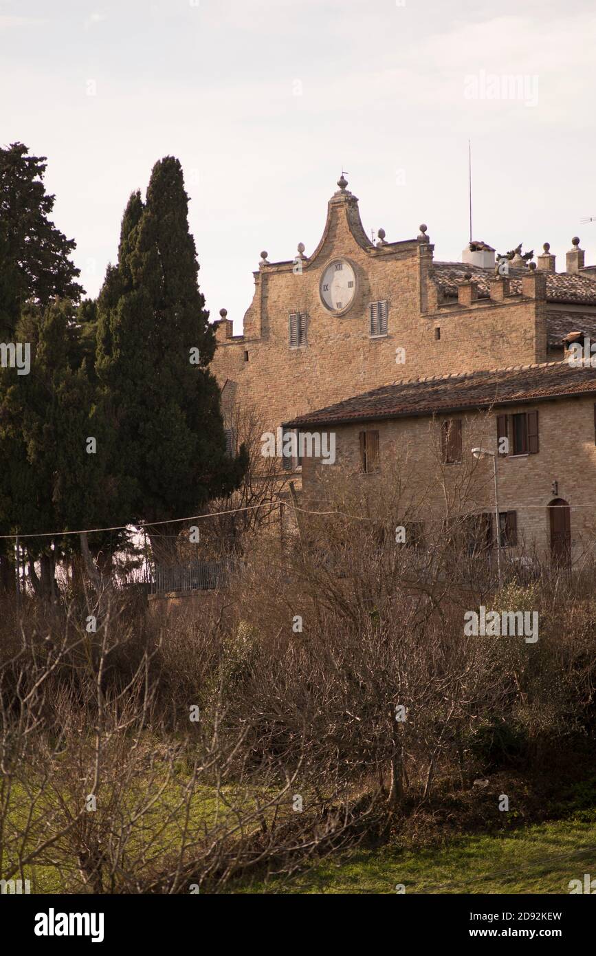 Sundial on building,Urbino,Marche ,Italy,Europe.Sun dial on building.Meridiana di Palazzo dellOrologio,Urbino Stock Photo