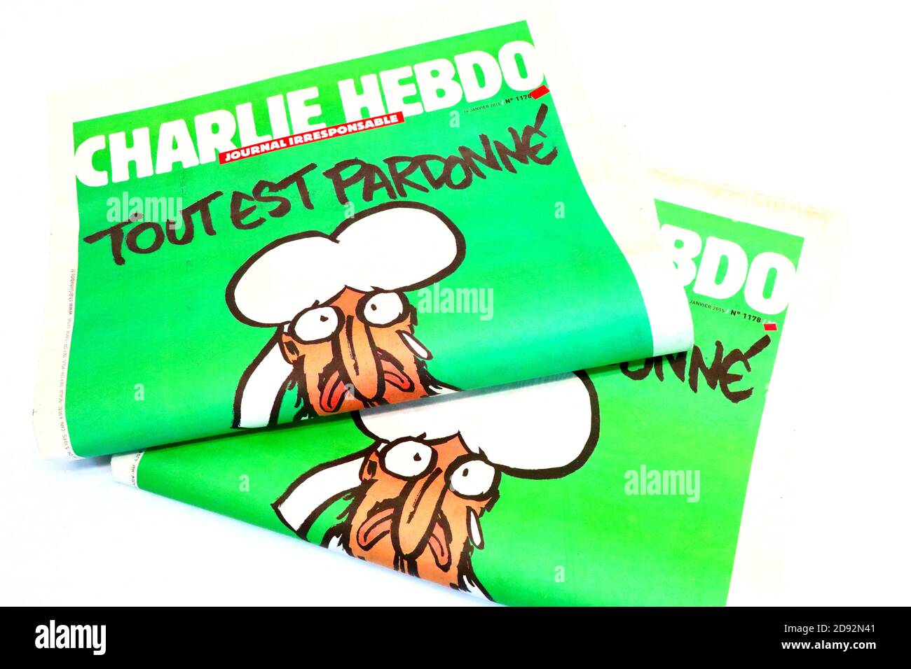 French satirical weekly CHARLIE HEBDO No. 1178, published on January 14, 2015. The first issue after the Charlie Hebdo shooting on January 7, 2015 Stock Photo