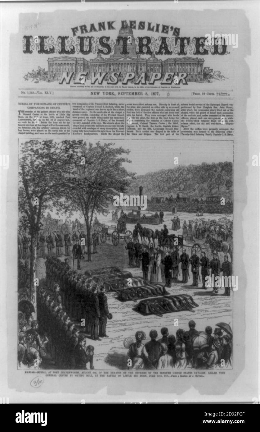 Kansas-burial at Fort Leavenworth, August 4th, of the remains of the officers of the Seventh United States Cavalry, killed with General Custer by Sitting Bull, at the Battle of Little Big Stock Photo