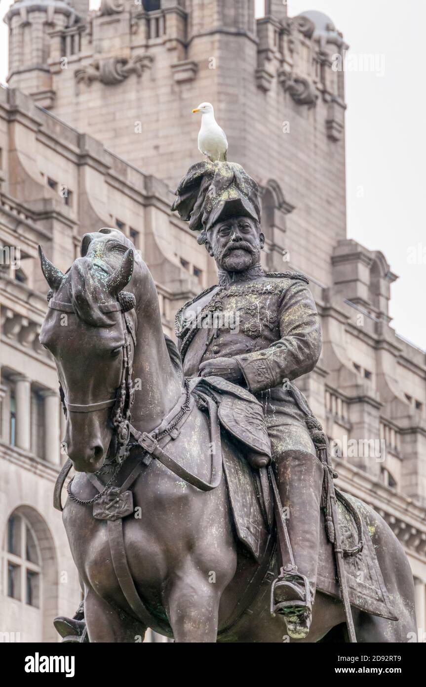 Equestrian statue of King Edward VII at Liverpool Pier Head. With a