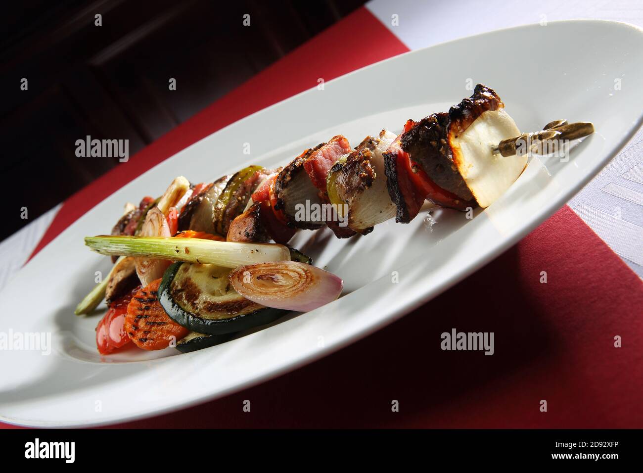 Pork skewers with roasted vegetables and Horseradish sauce. (CTK Photo ...