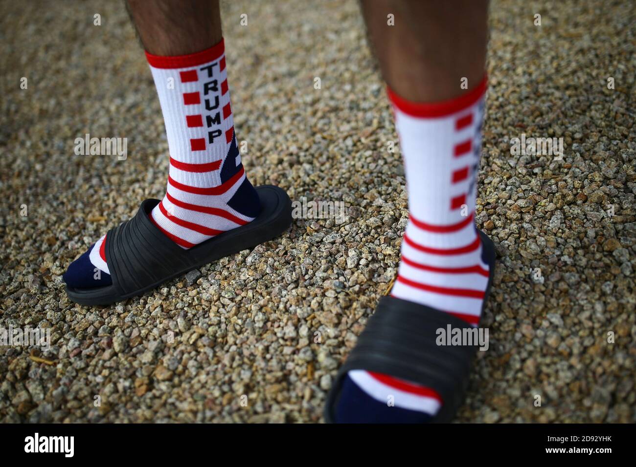 A supporter wearing Trump socks attends a campaign rally from Donald Trump  Jr for U.S. President