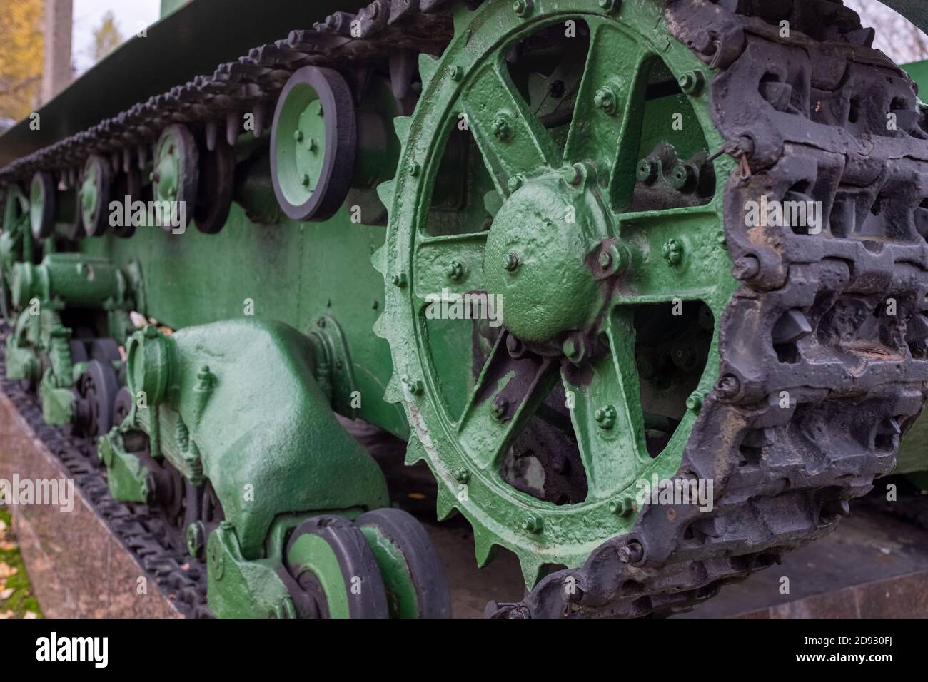 caterpillars of an old tank close-up. antique military equipment Stock ...