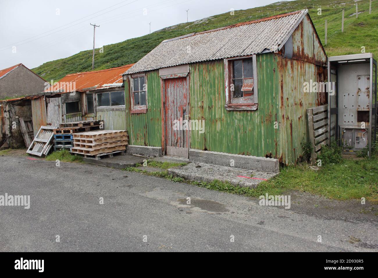 Fishermen's huts near Leverburgh, Harris, Scotland. Stock Photo