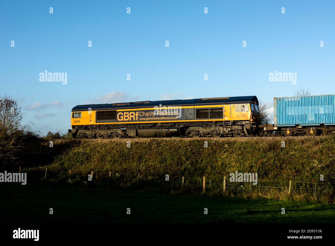 GBRf class 66 diesel locomotive No. 66782 in Charity Railtours livery, Warwickshire, UK Stock Photo