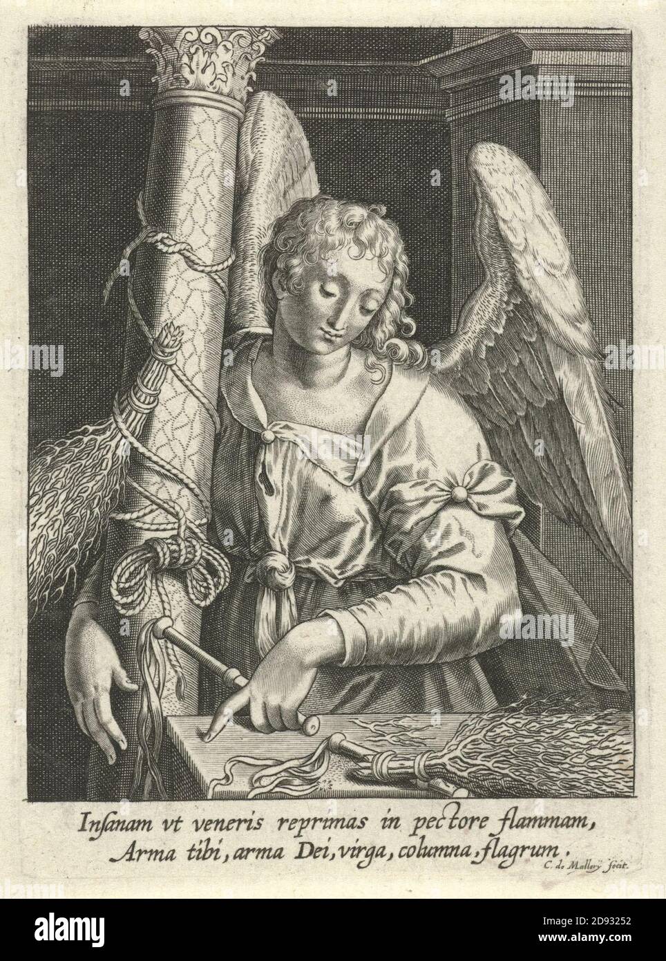 Karel van Mallery - Angel with Whipping Post and Whip. Stock Photo