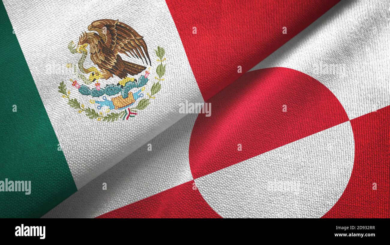 Mexico and Greenland two flags textile cloth, fabric texture Stock Photo