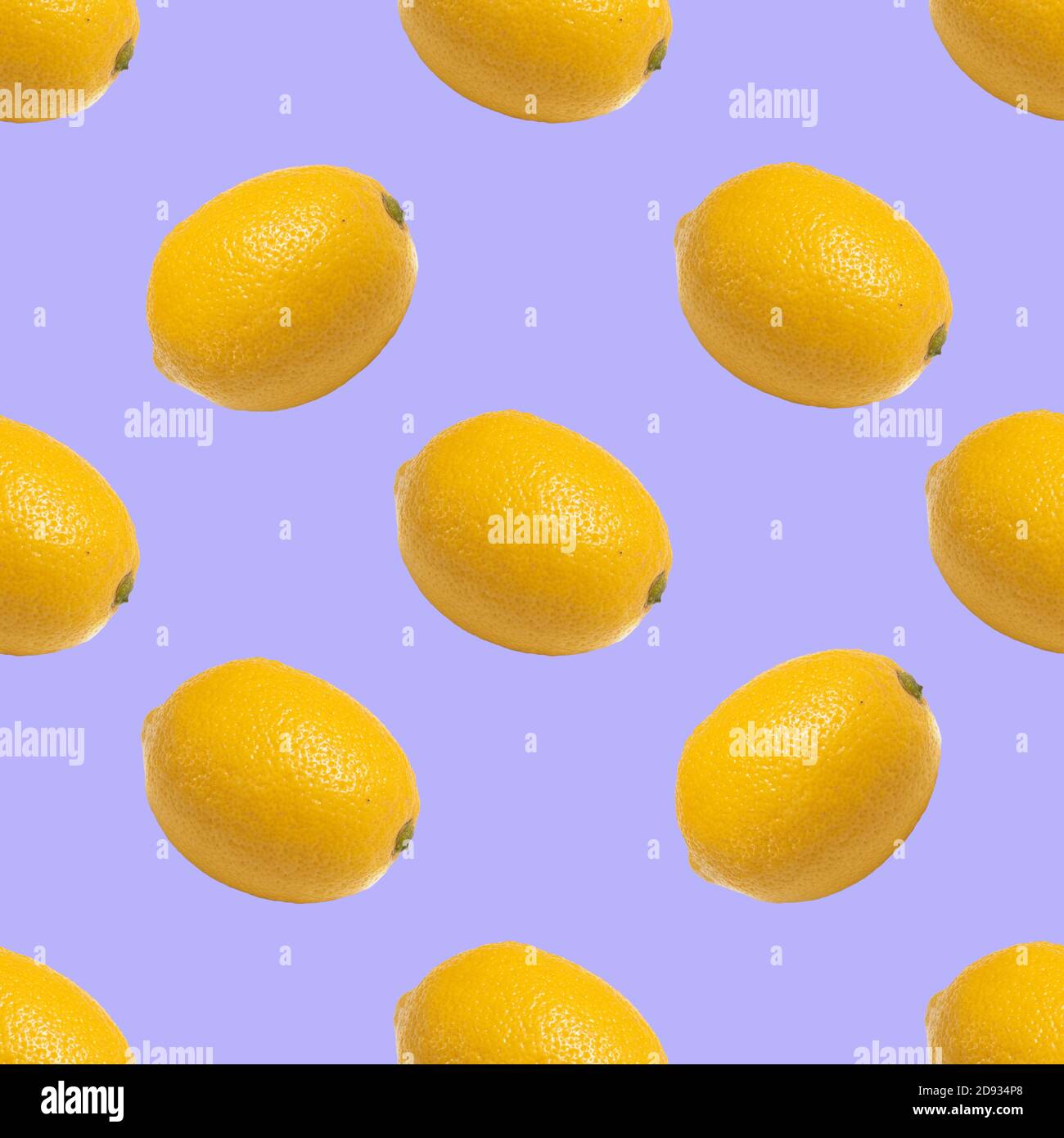 Seamless pattern with yellow lemons on purple background Stock Photo