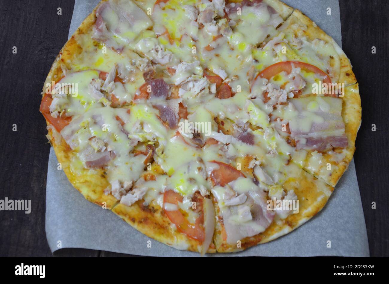 Pizza salami cheese ham. Hot Homemade Pepperoni Pizza Ready to Eat