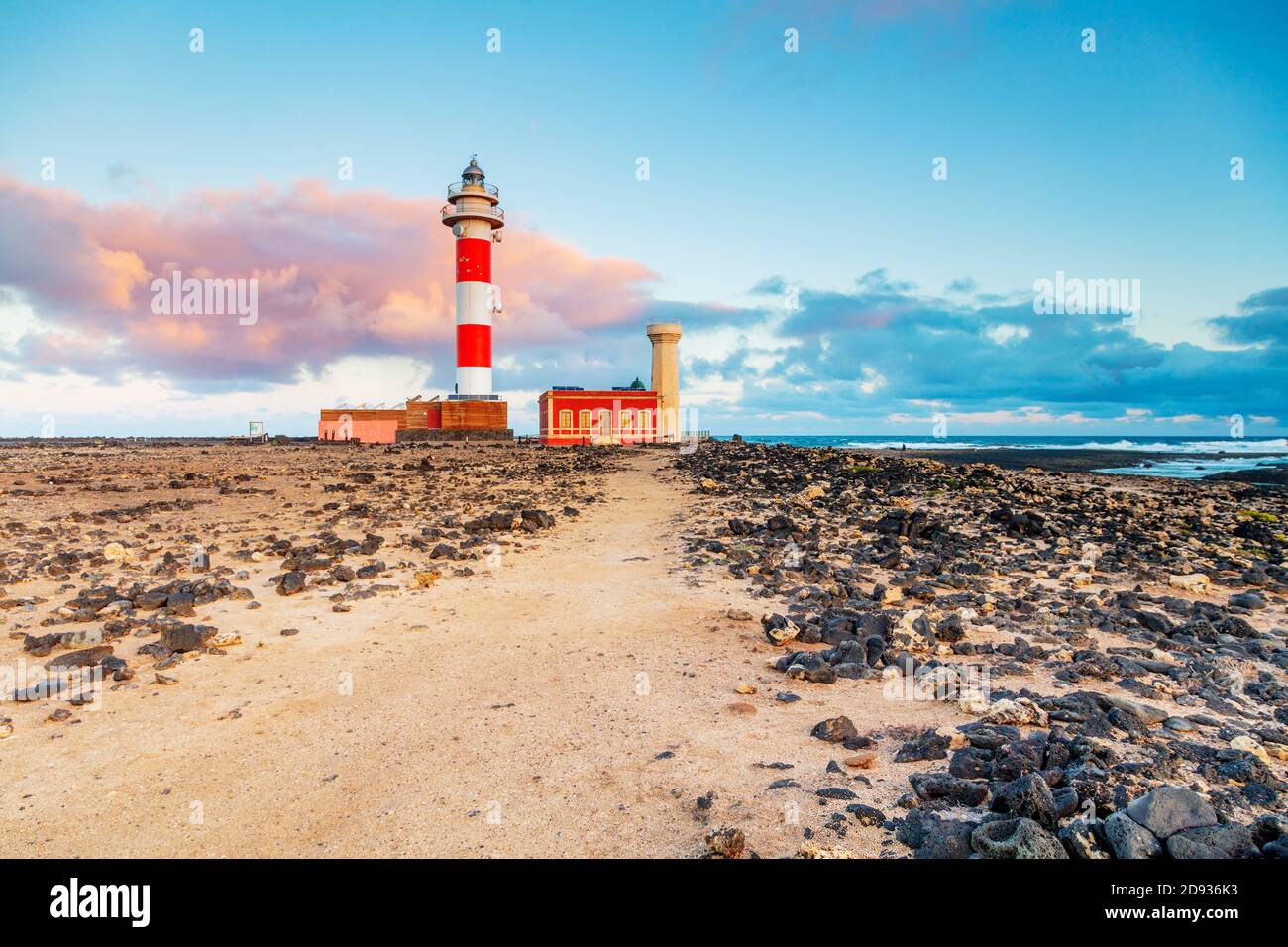 Europe, Spain, Canary Islands, Fuerteventura, El Cotillo, lighthouse Faro del Toston Stock Photo