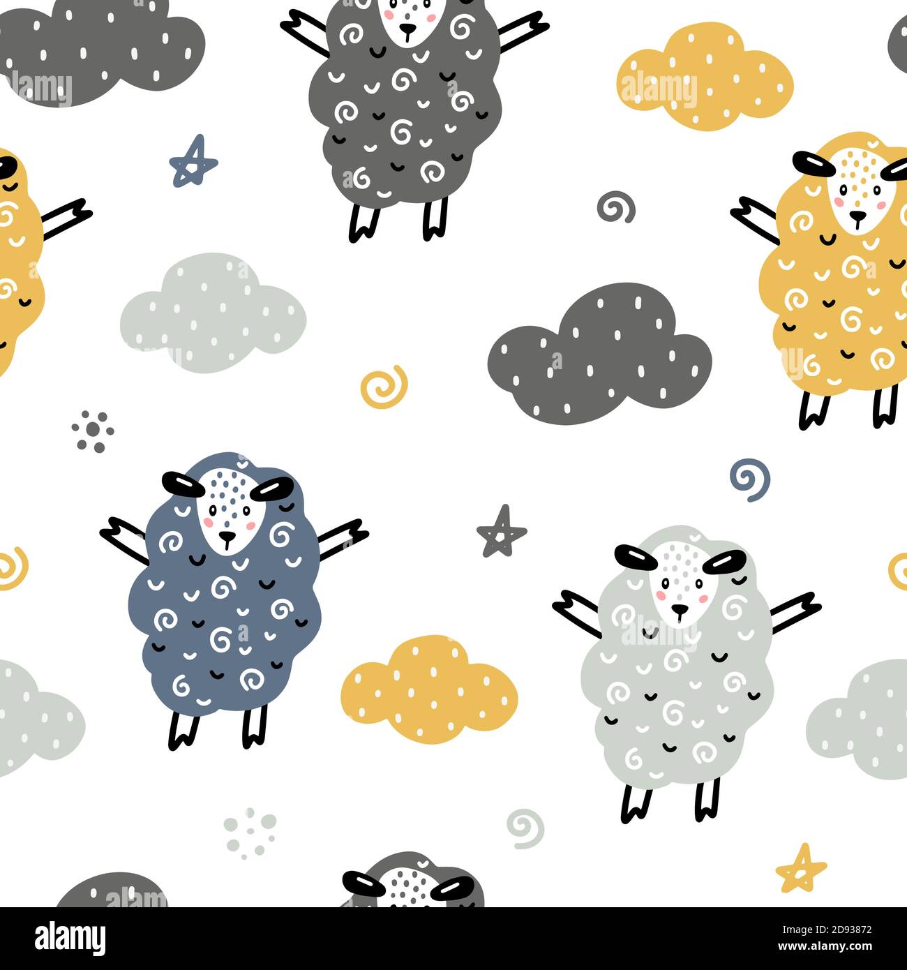 Sheep with night sky elements Scandinavian style seamless pattern vector illustration Stock Vector