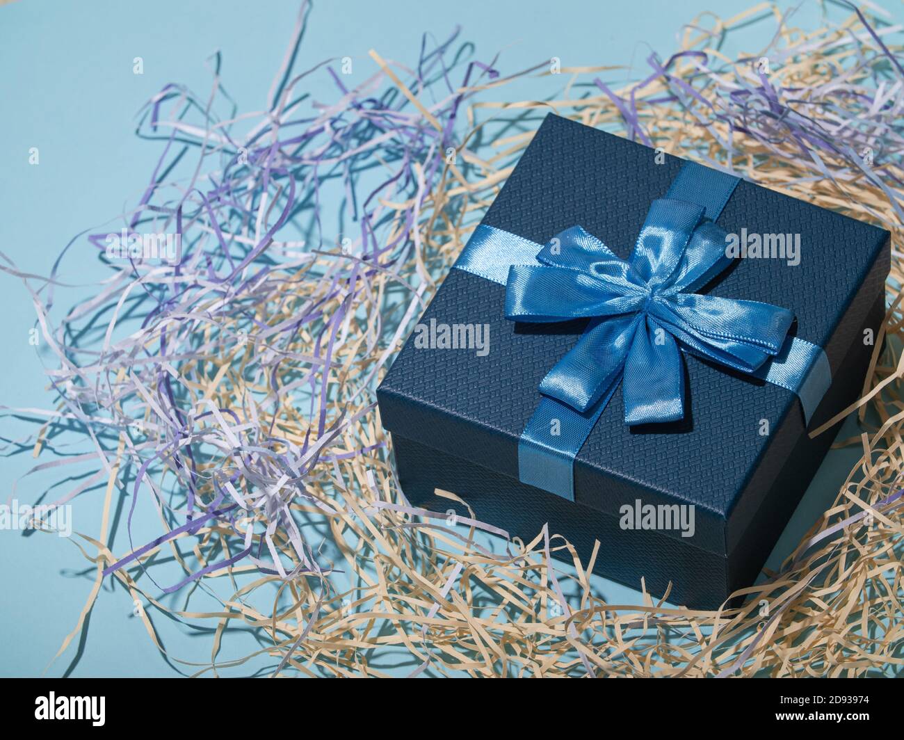 gift box on blue background. colorful gifts box. empty space for your text Stock Photo