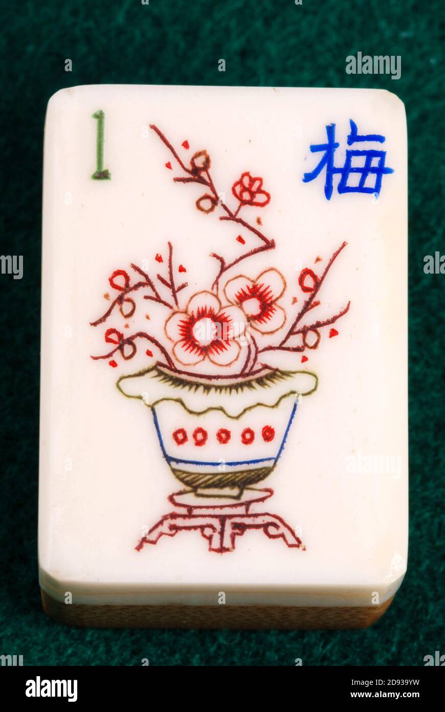 Maj-Jong, Chinese Board Game, Close-up of the Flower Tile belonging to the East Wind Stock Photo