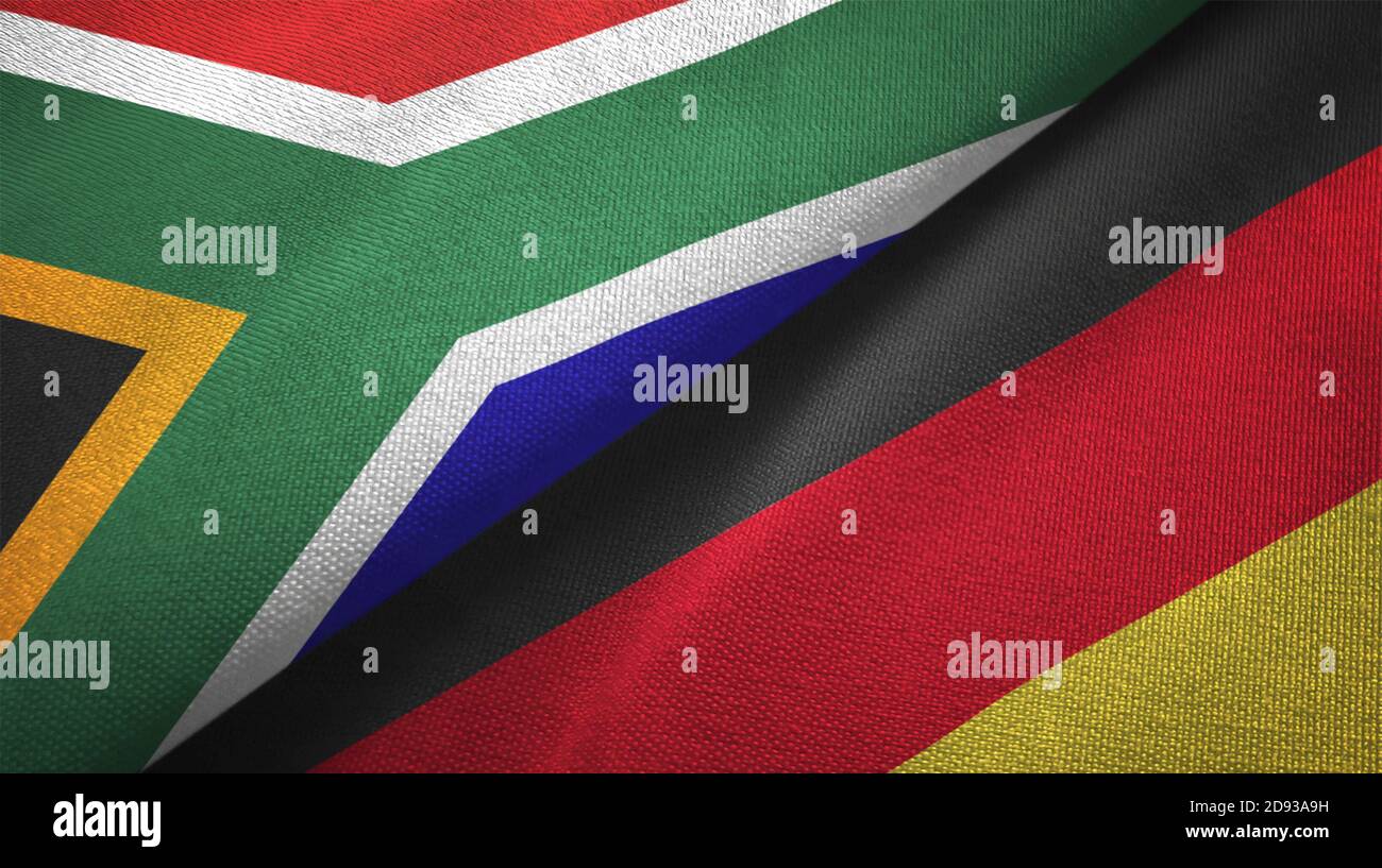 South Africa and Germany two flags textile cloth, fabric texture Stock