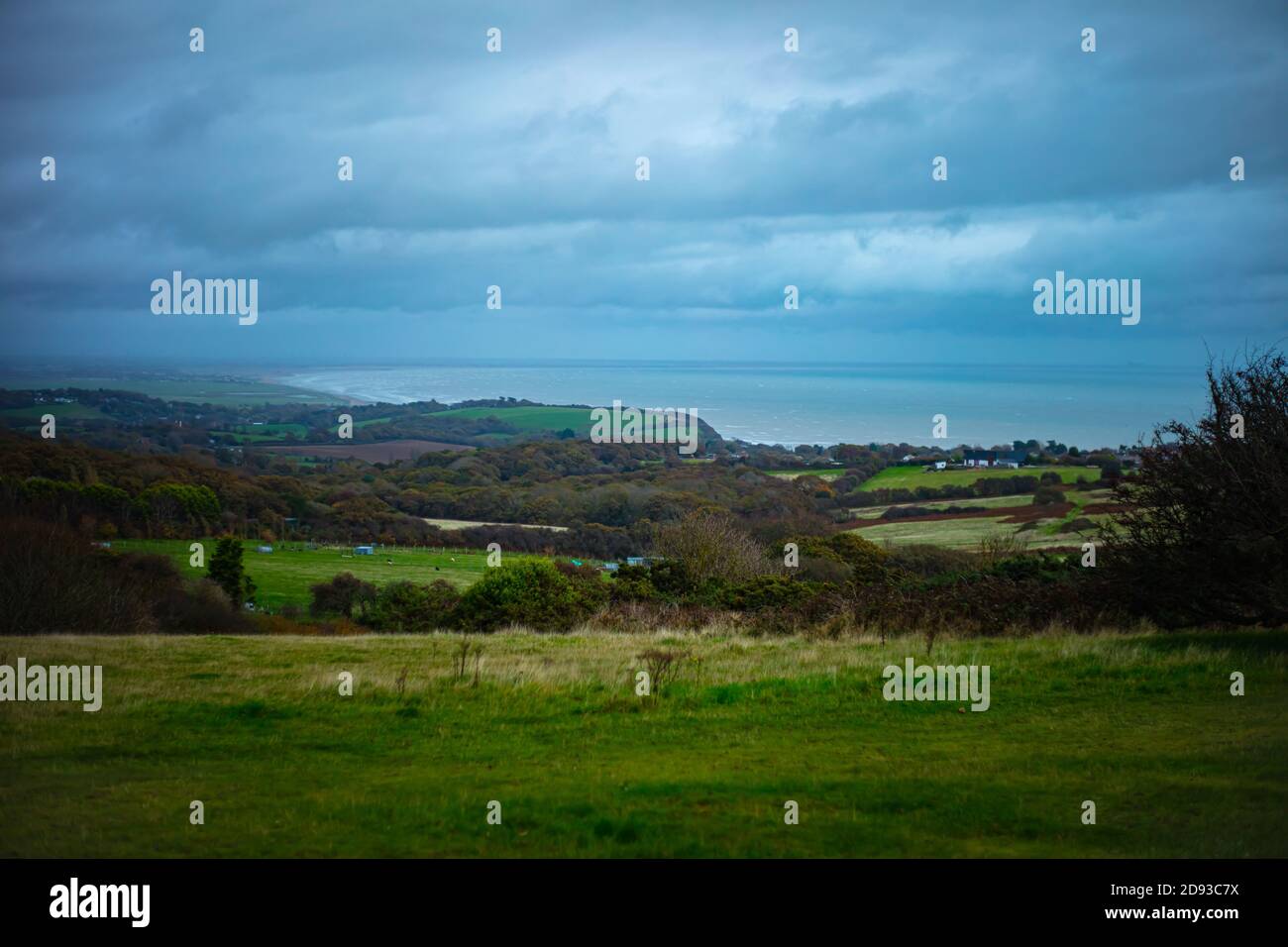 Looking out from Fairlight towards Rye on a Misty Day Stock Photo