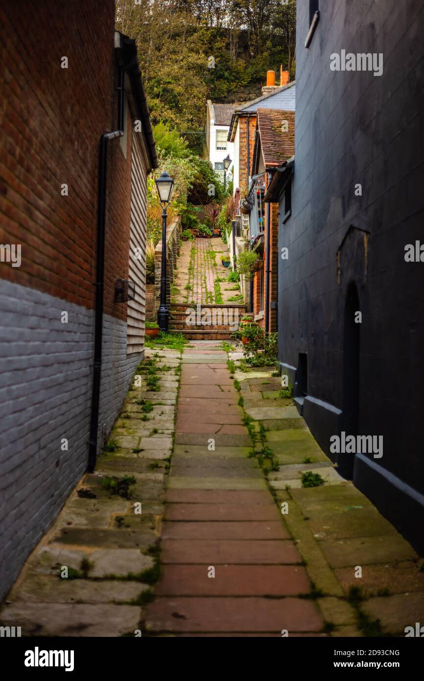 A Twitten in Hastings Old Town, Sussex Stock Photo