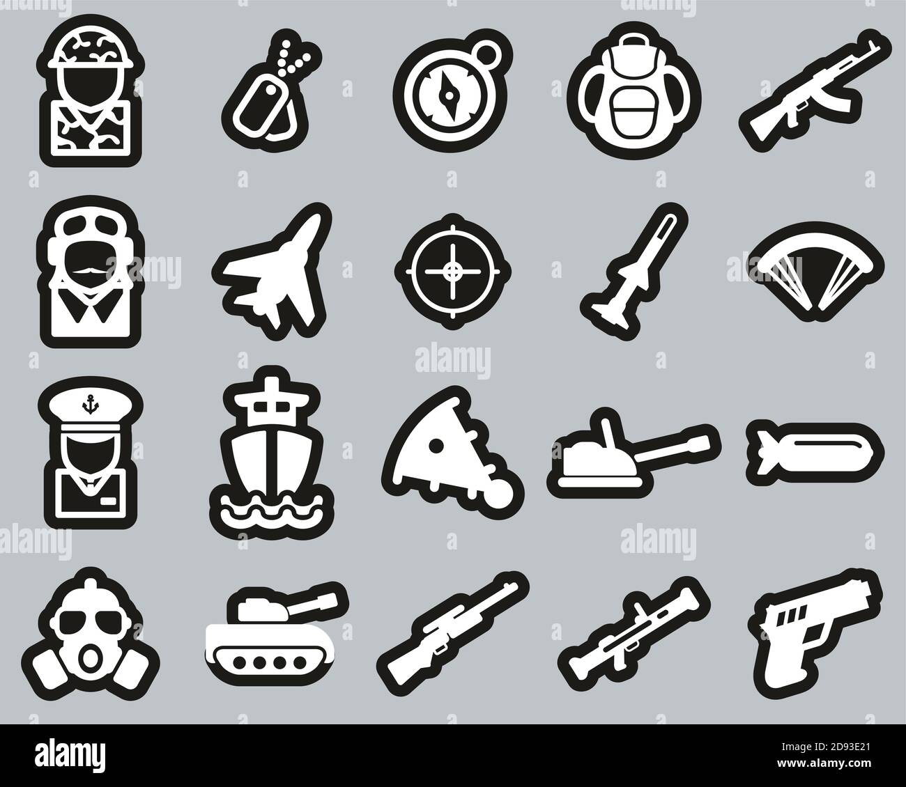 Military Or Army Icons White On White Sticker Set Big Stock Vector ...